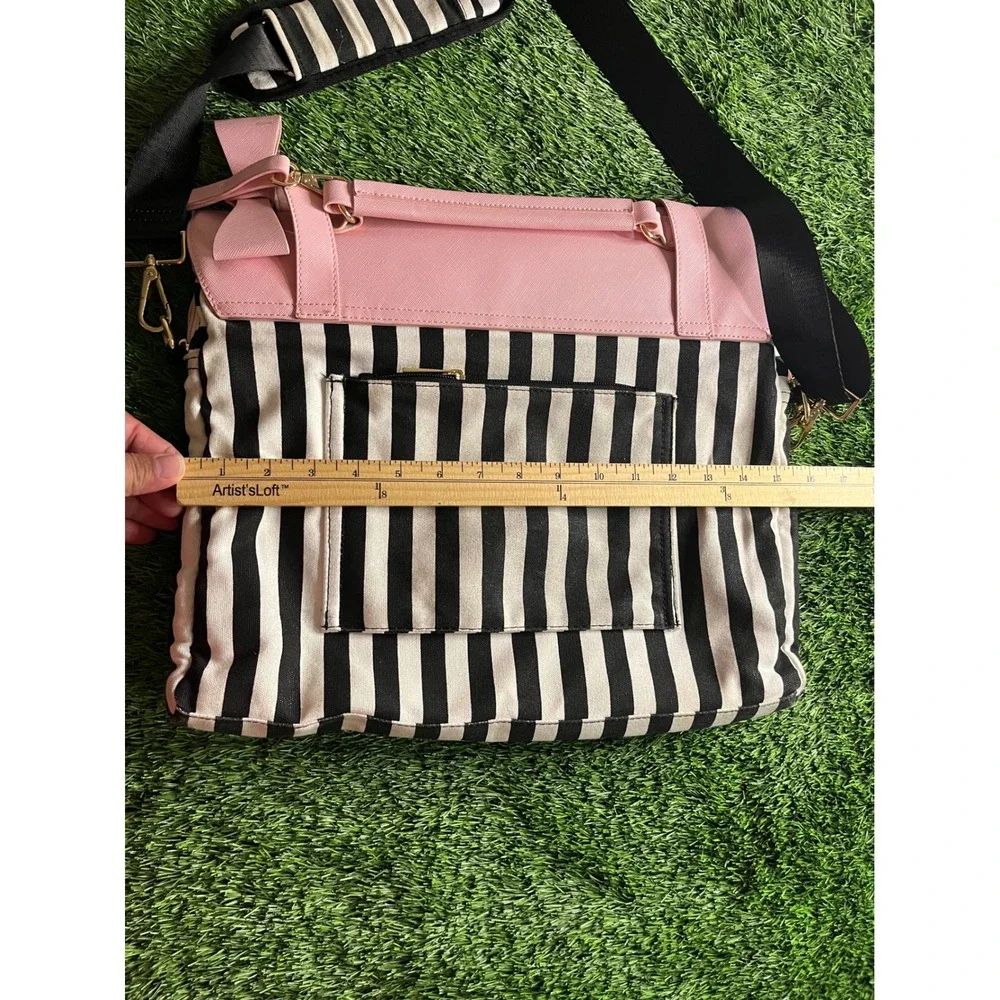 MATEIN Laptop Bag Womens Large Pink Striped Bow Canvas Faux Leather Messenger